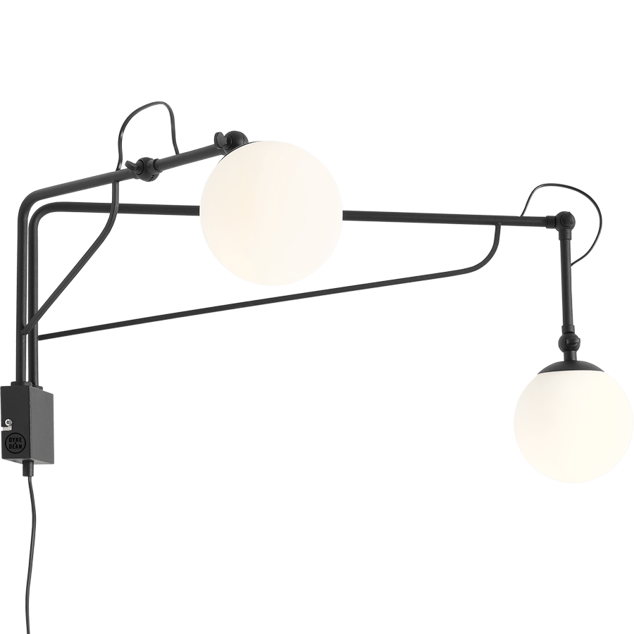 FUNCTIONAL ADJUSTABLE LONG WALL ARM DOUBLE LIGHT BLACK - DYKE & DEAN