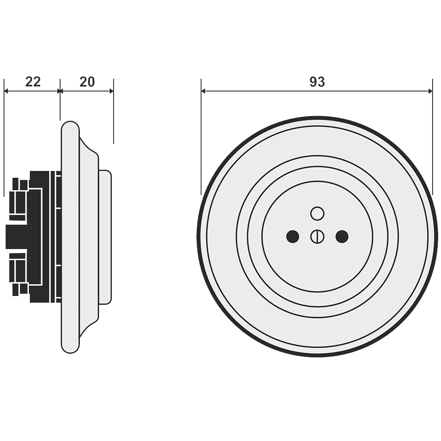 PORCELAIN 2 PIN EURO WALL SOCKET CARROT