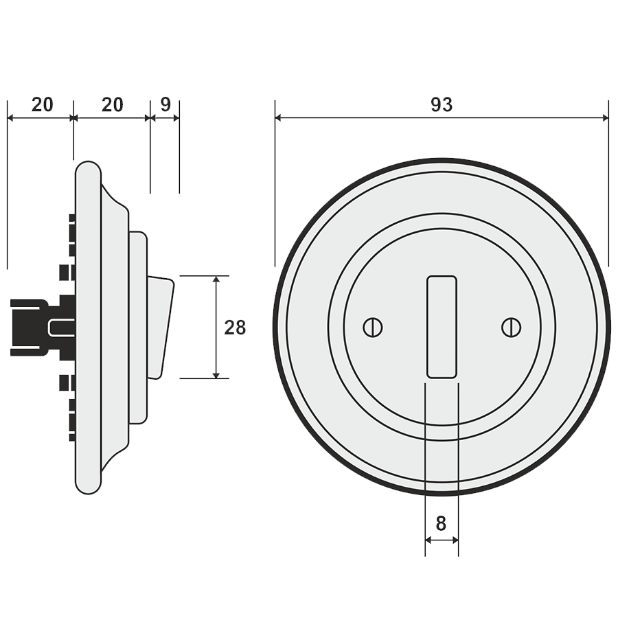 PORCELAIN WALL LIGHT SWITCH CARROT SLIM BUTTON