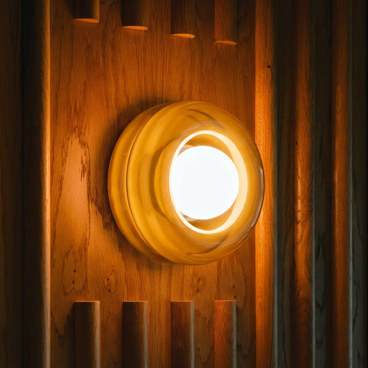 WALNUT ORBIT GLASS GLOBE WALL CEILING LIGHT