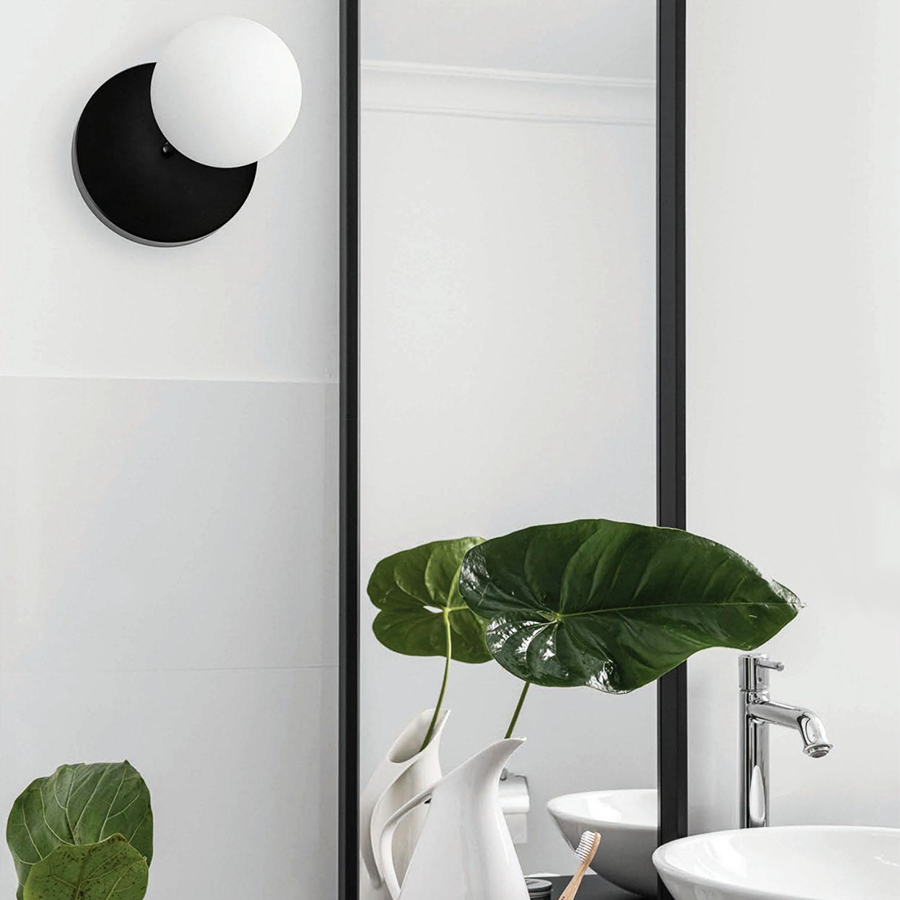 REFA WATERPROOF OPAL GLOBE WALL LIGHT BLACK