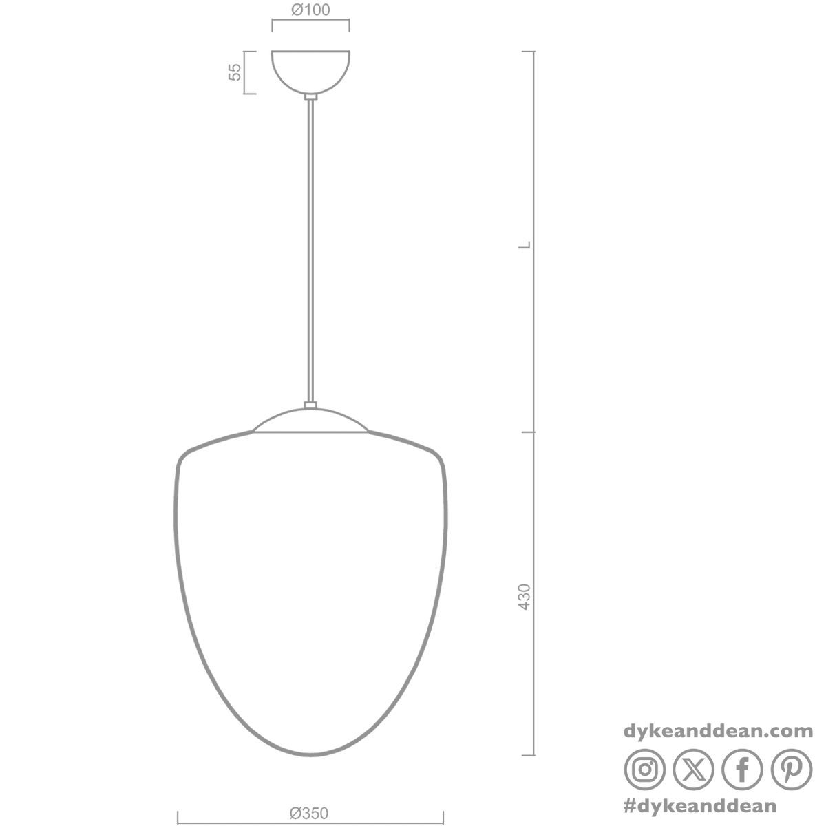 ACORN PENDANT CHROME 350mm - DYKE & DEAN
