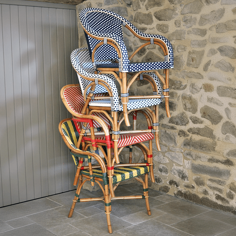 BISTRO RATTAN ARMCHAIR SQUARES BLACK WHITE - DYKE & DEAN