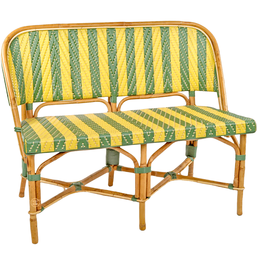 BISTRO RATTAN BANQUETTE BENCH STRIPE YELLOW GREEN - DYKE & DEAN
