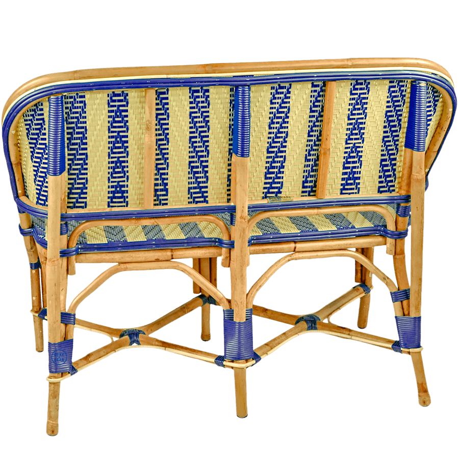 BISTRO RATTAN BANQUETTE BENCH STRIPES GOLD NAVY - DYKE & DEAN
