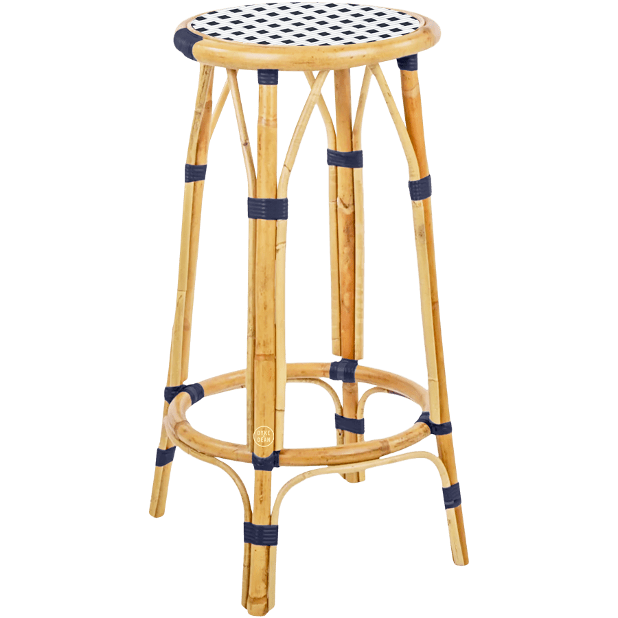 BISTRO RATTAN BAR STOOL SQUARE WHITE NAVY - DYKE & DEAN