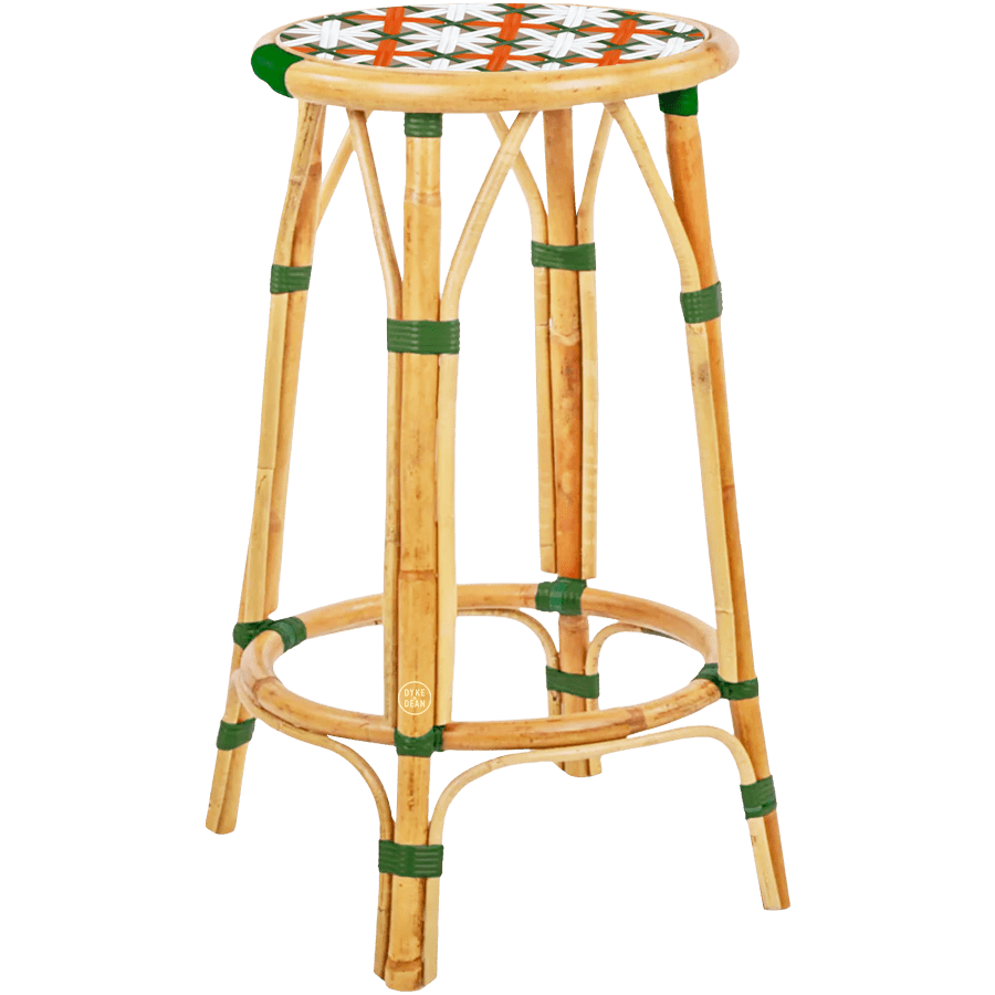 BISTRO RATTAN COUNTER STOOL FLOWER ORANGE WHITE - DYKE & DEAN