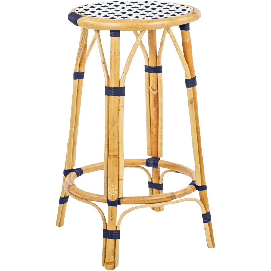 BISTRO RATTAN COUNTER STOOL SQUARE WHITE NAVY - DYKE & DEAN
