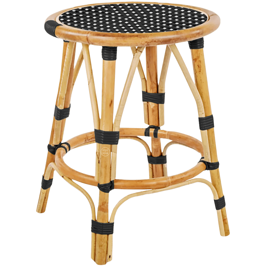 BISTRO RATTAN COURT STOOL SQUARE BLACK WHITE - DYKE & DEAN
