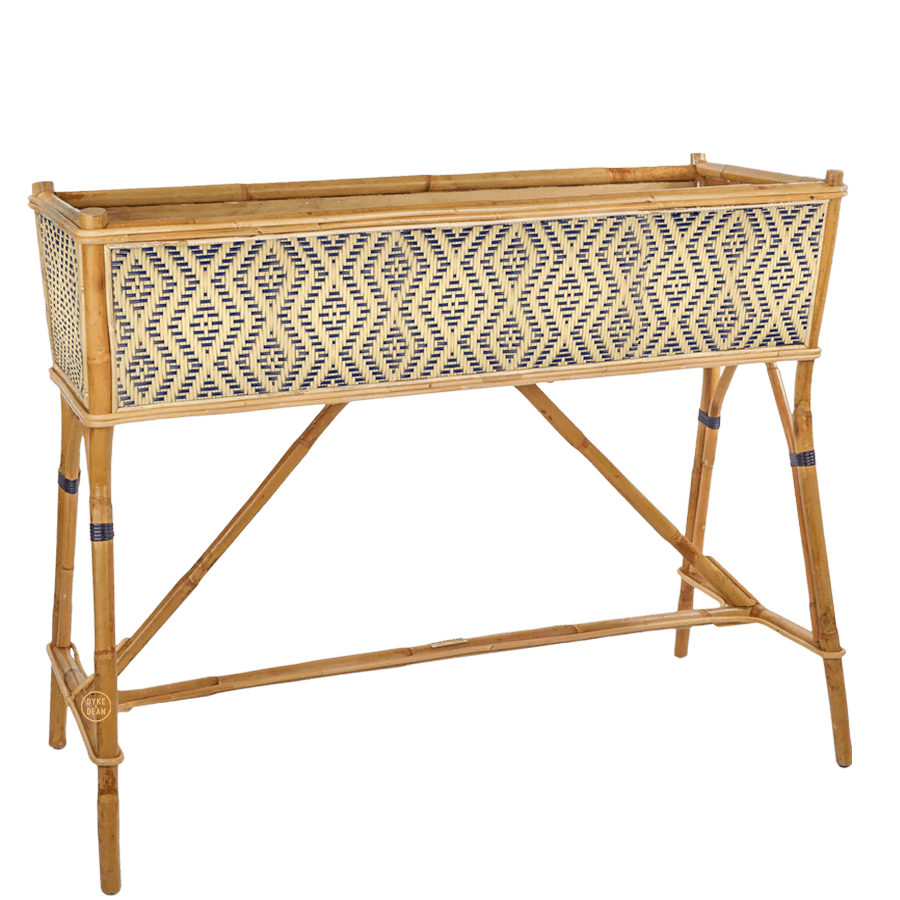 BISTRO RATTAN PLANTER WITH STAND DIAMONDS GOLD NAVY - DYKE & DEAN