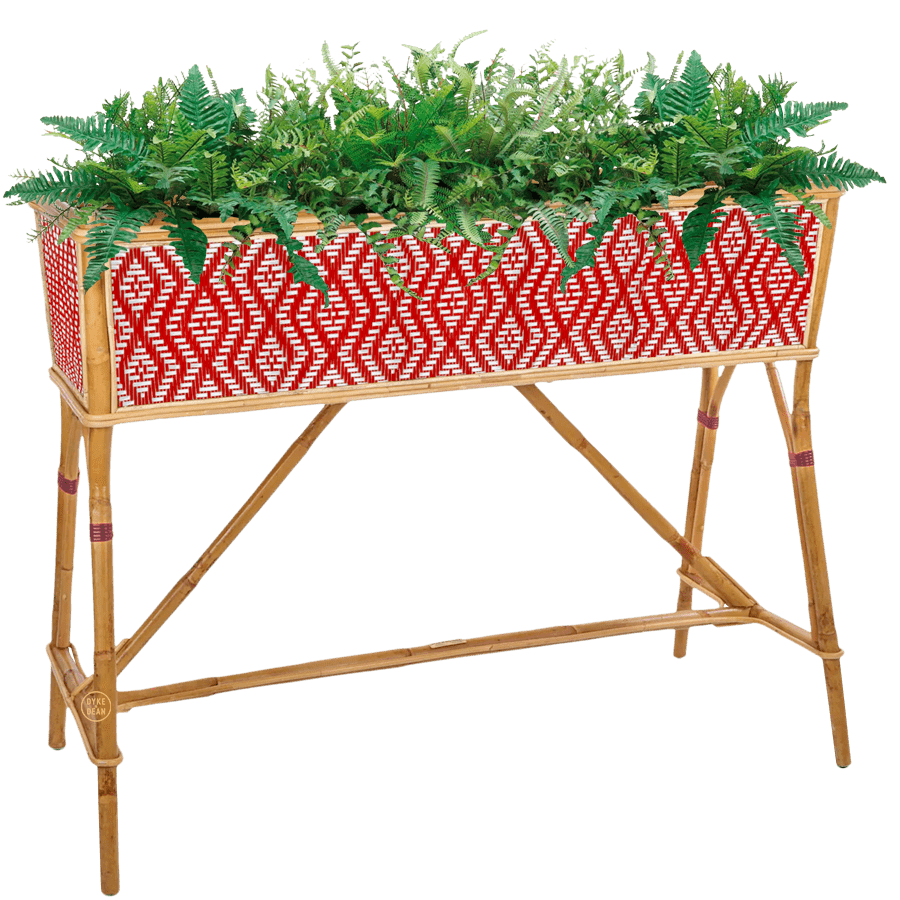 BISTRO RATTAN PLANTER WITH STAND DIAMONDS RED WHITE - DYKE & DEAN