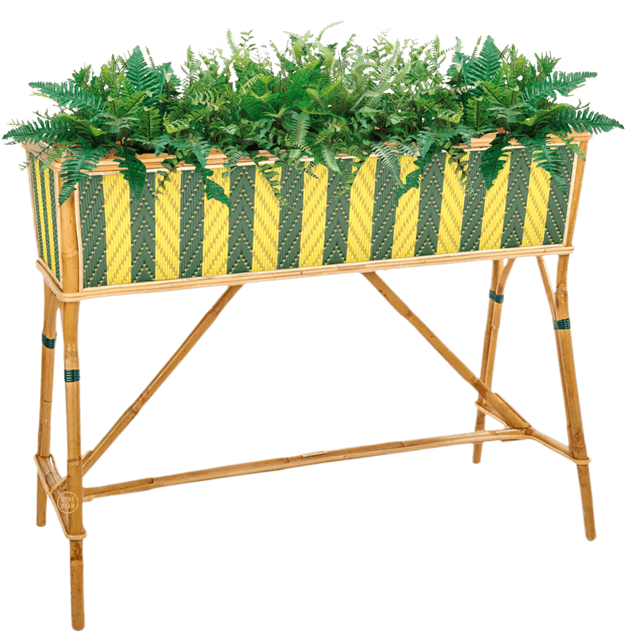 BISTRO RATTAN PLANTER WITH STAND STRIPES YELLOW GREEN - DYKE & DEAN