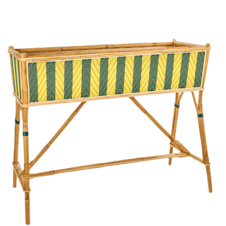 BISTRO RATTAN PLANTER WITH STAND STRIPES YELLOW GREEN - DYKE & DEAN