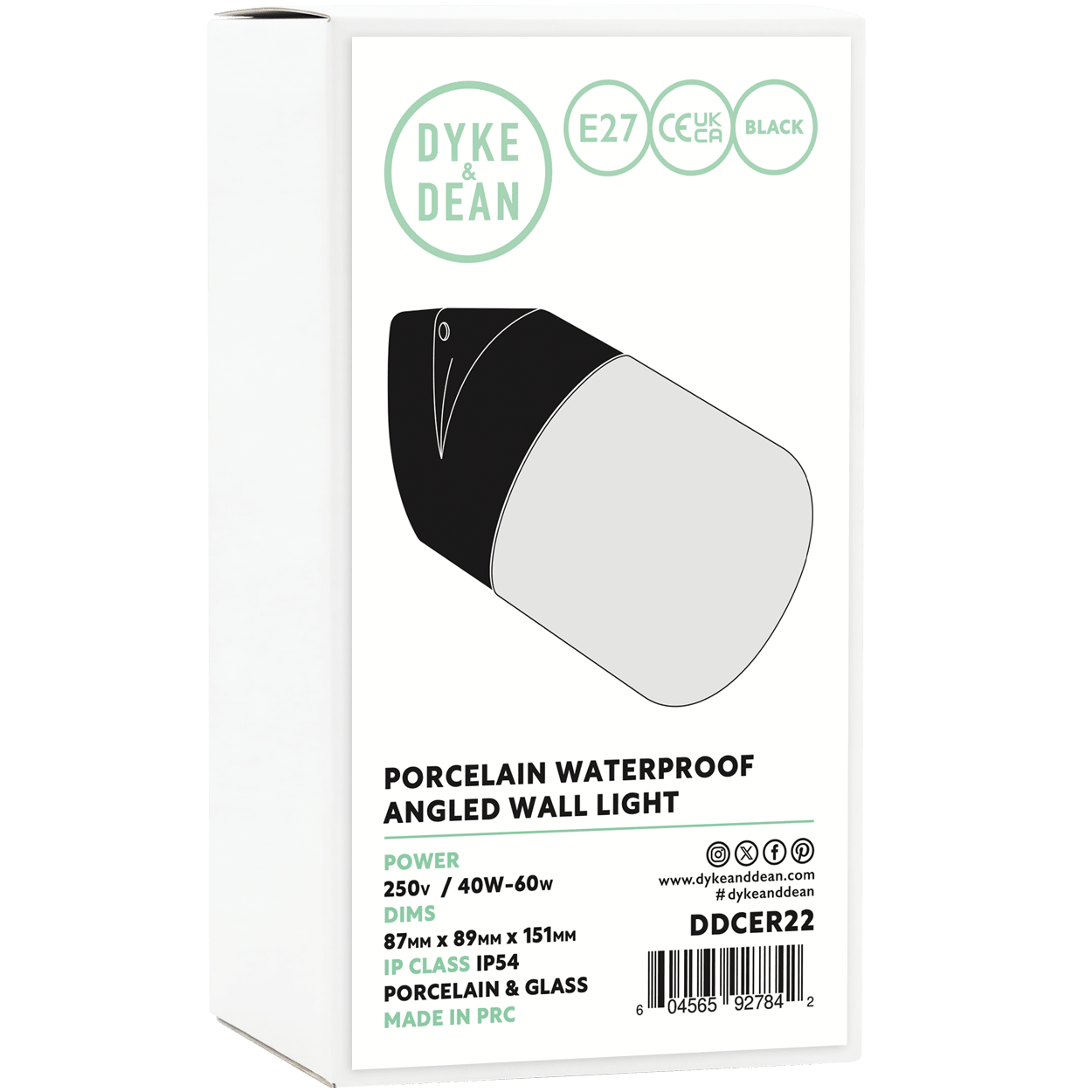 BLACK FROSTED PORCELAIN WATERPROOF ANGLED WALL LIGHT - DYKE & DEAN