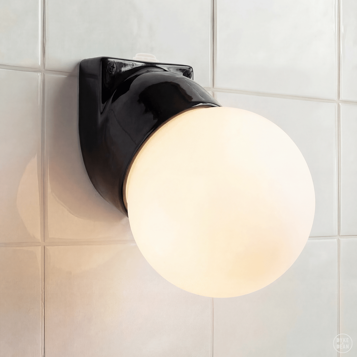 BLACK GLOBE PORCELAIN WATERPROOF ANGLED WALL LIGHT - DYKE & DEAN