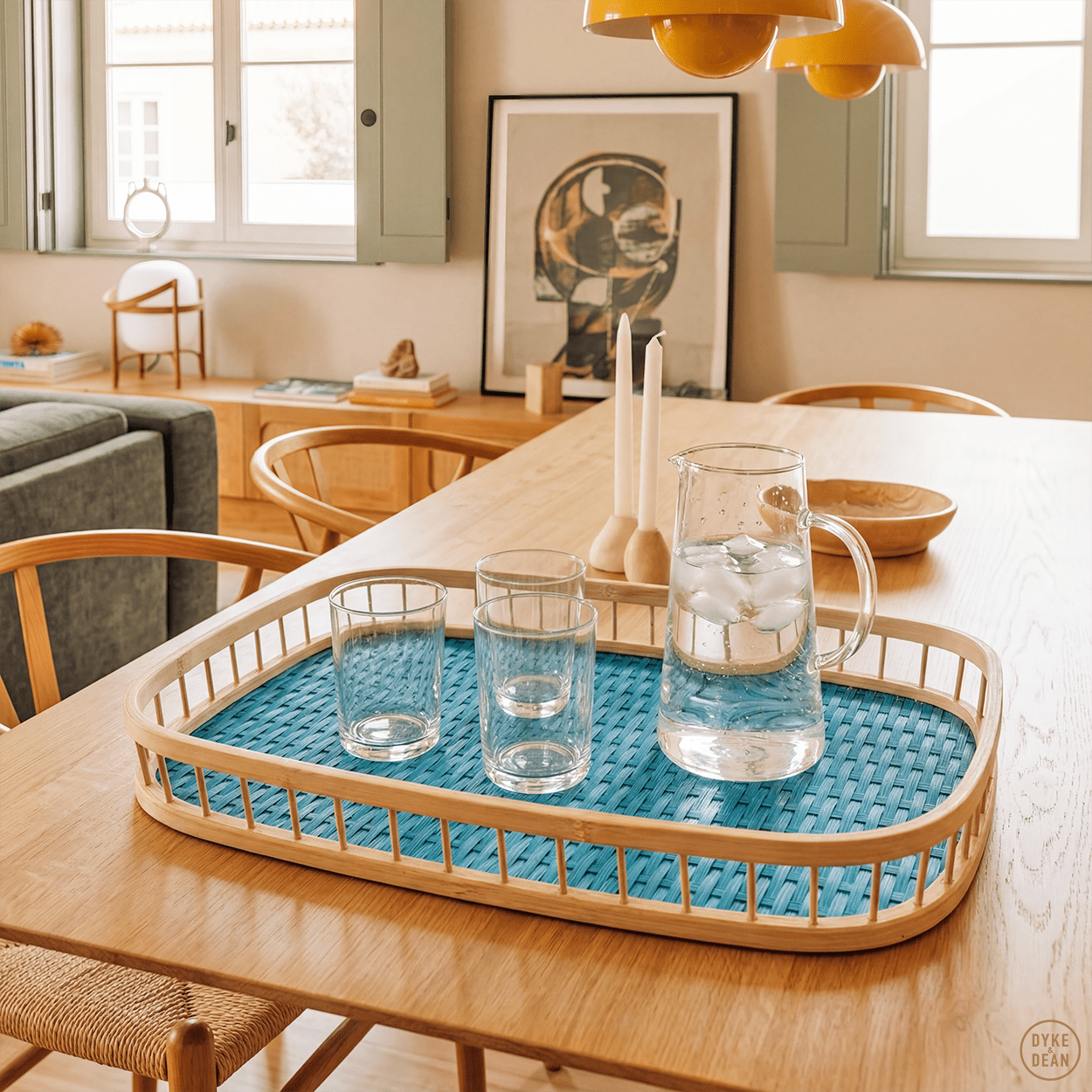 BLUE RATTAN SERVING TRAY - DYKE & DEAN