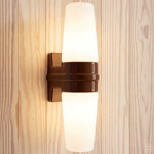 BROWN DOUBLE PORCELAIN WATERPROOF WALL MOUNTED LIGHT - DYKE & DEAN