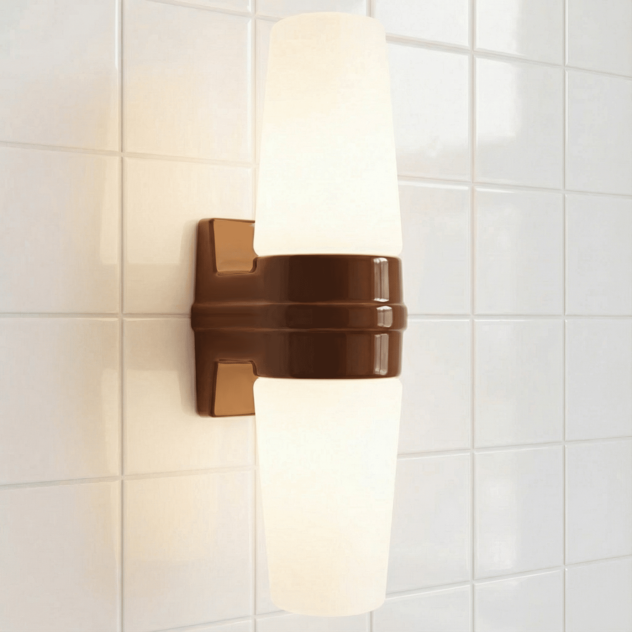 BROWN DOUBLE PORCELAIN WATERPROOF WALL MOUNTED LIGHT - DYKE & DEAN