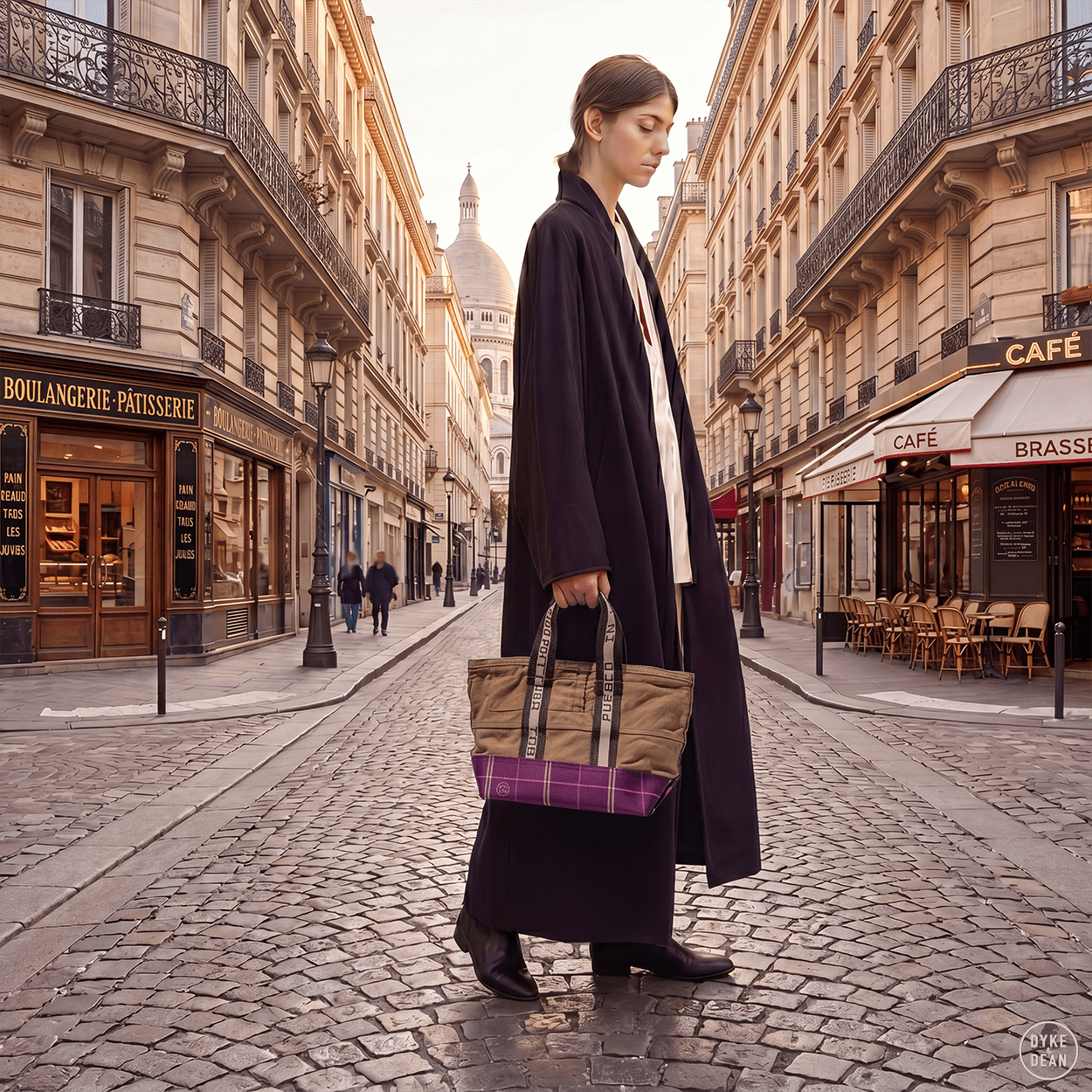 COTTON CHECK ZIP TOTE BAG SAND - DYKE & DEAN