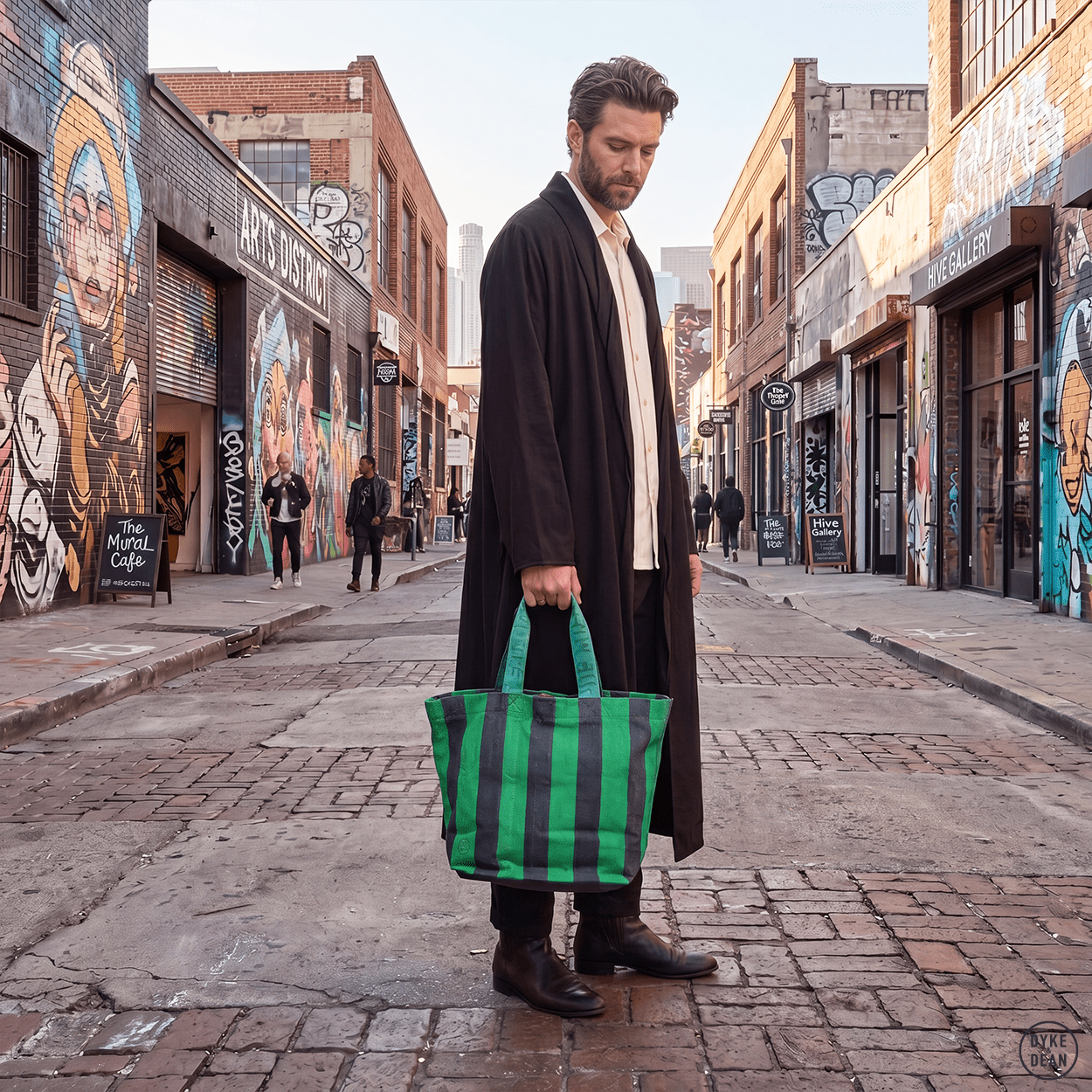 COTTON RUG BAG GREEN NAVY - DYKE & DEAN