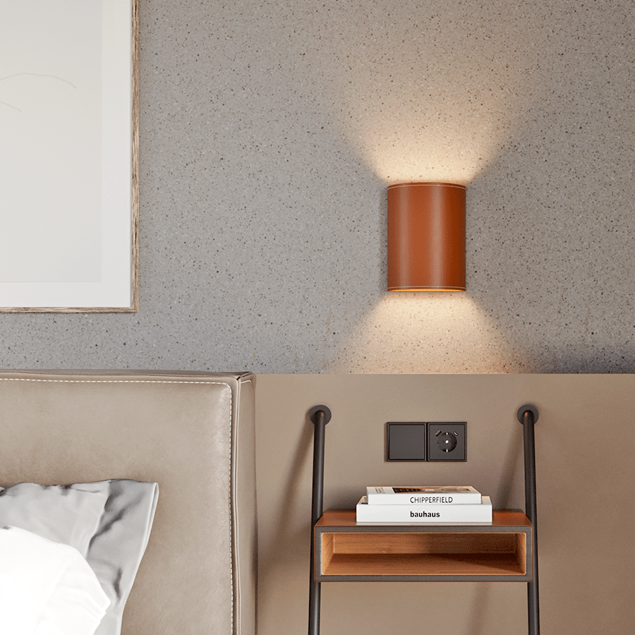 CUERO LEATHER E27 WALL LIGHT LARGE OAK - DYKE & DEAN