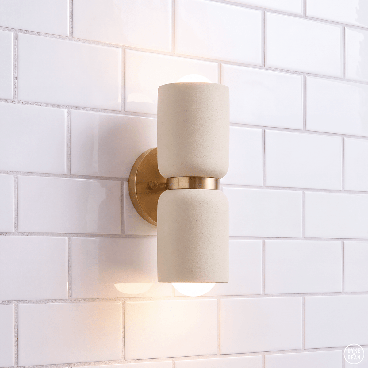 Double Ceramic Up Down Light With Brass Wall Plate