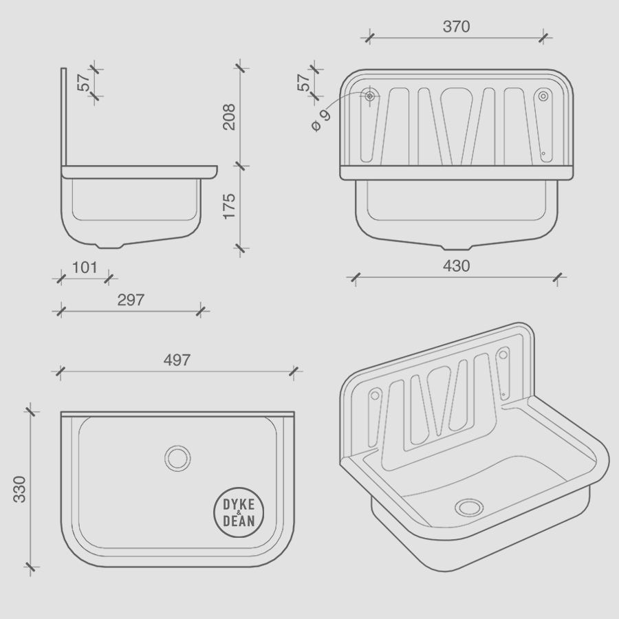 DYKE & DEAN ENAMEL BUCKET SINK BLACK RIM - DYKE & DEAN