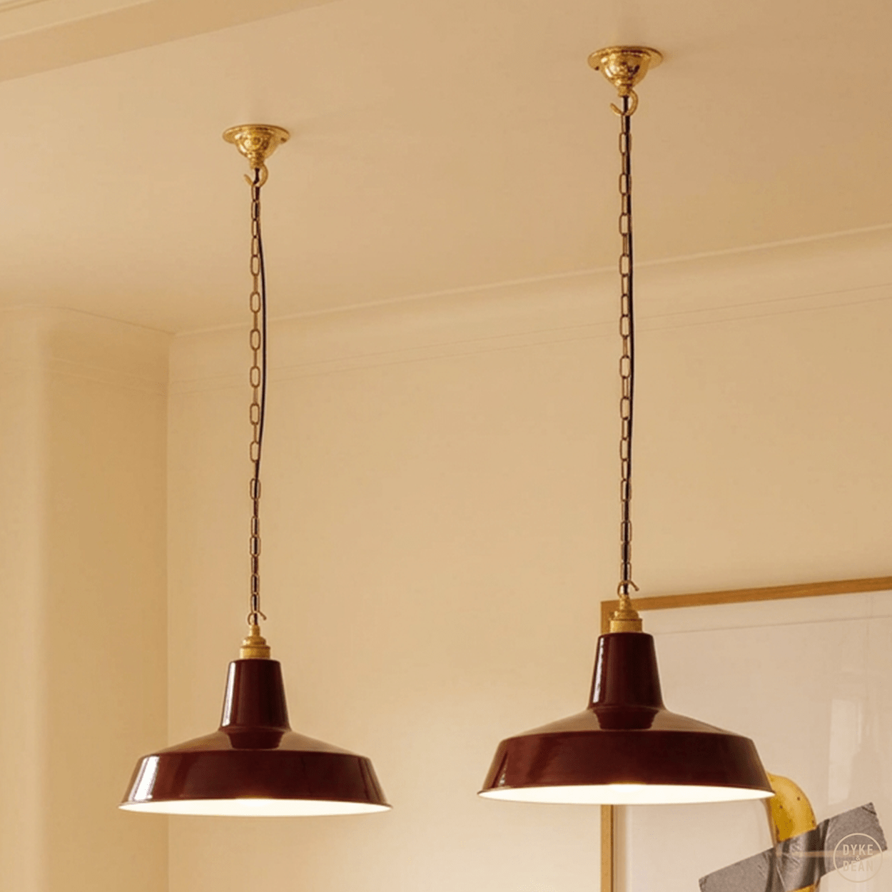 DYKE & DEAN PENDANT LAMPSHADE BURGUNDY WITH HOOK & CHAIN SET - DYKE & DEAN