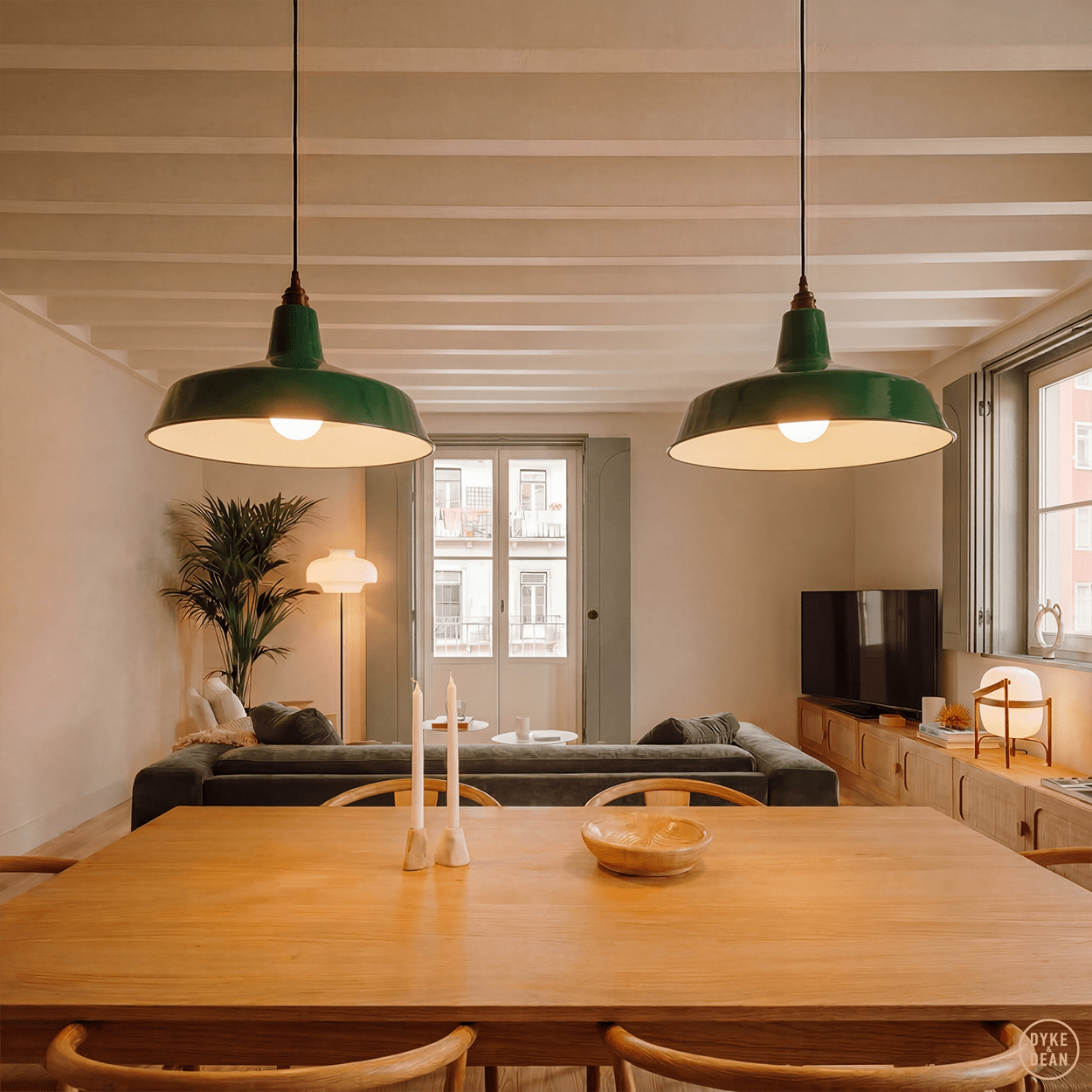 DYKE & DEAN PENDANT LAMPSHADE GREEN WITH BULB HOLDER - DYKE & DEAN