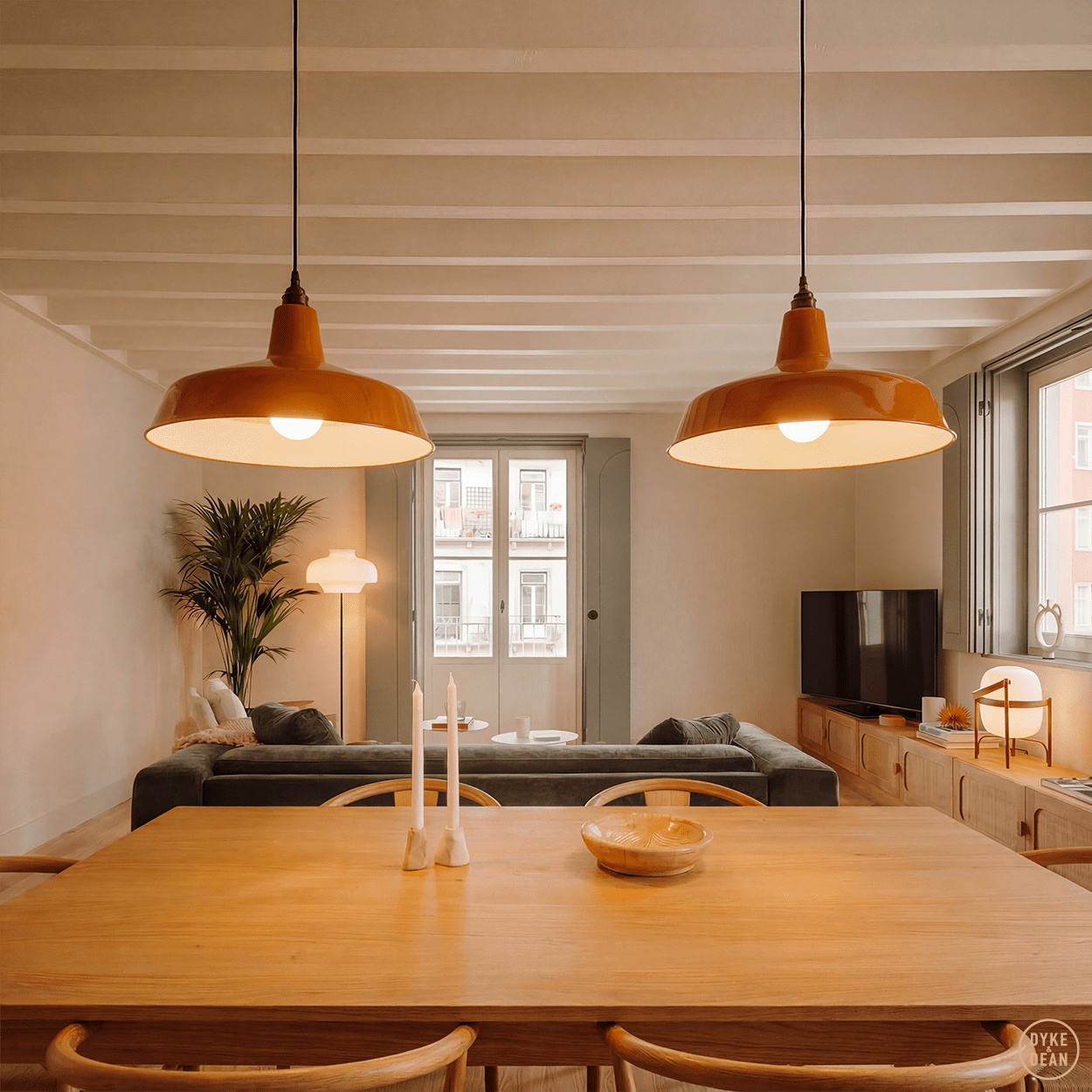 DYKE & DEAN PENDANT LAMPSHADE ORANGE WITH BULB HOLDER - DYKE & DEAN