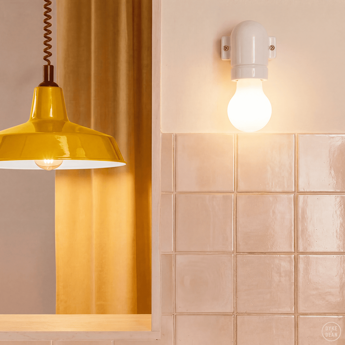 DYKE & DEAN PENDANT LAMPSHADE YELLOW WITH RETRACTABLE SPRING - DYKE & DEAN