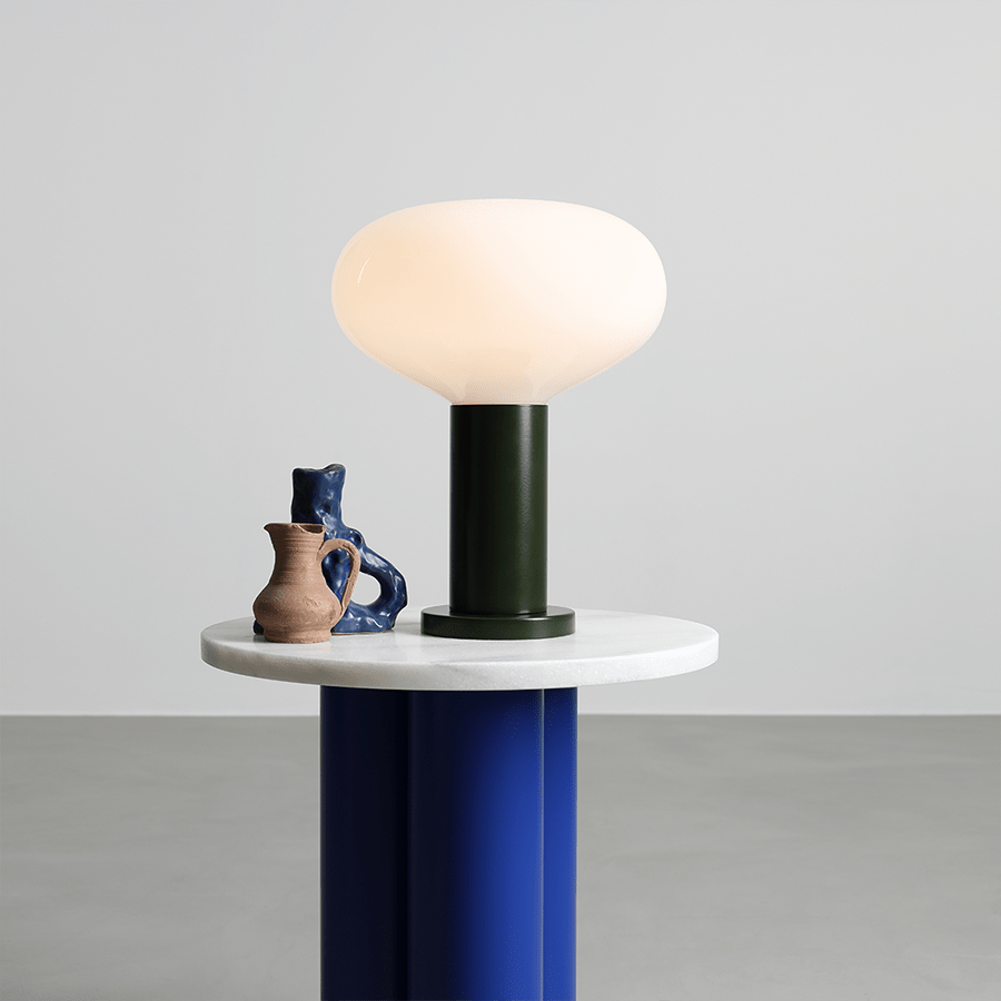 FLO OPAL GLASS ORB SMALL TABLE LIGHT MOSS GREEN - DYKE & DEAN