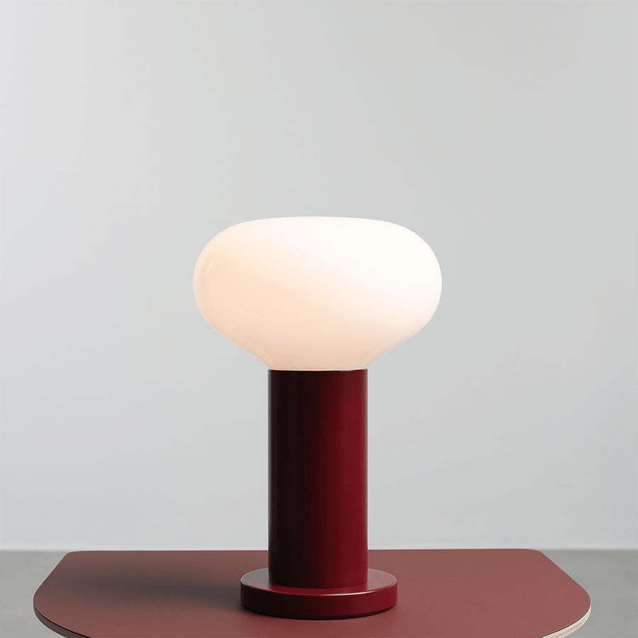 FLO OPAL GLASS ORB SMALL TABLE LIGHT RUBY RED - DYKE & DEAN
