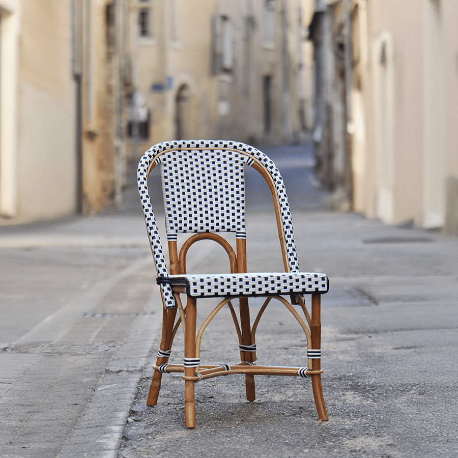 FRENCH BISTRO RATTAN CHAIR POLKA DOT ARMS WHITE - DYKE & DEAN