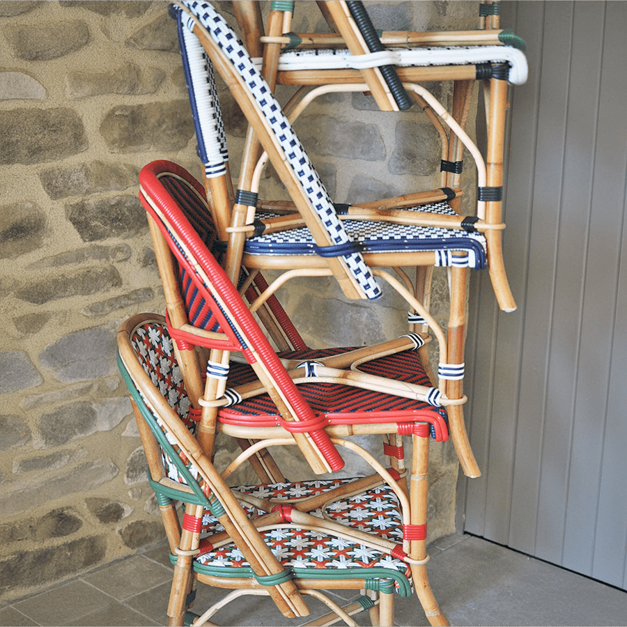 FRENCH BISTRO RATTAN CHAIR SQUARES WHITE BLUE - DYKE & DEAN