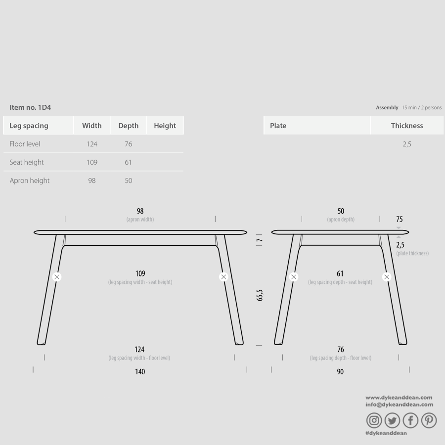 GAZZDA STAFA TABLE WHITE OAK 140 x 90 - DYKE & DEAN