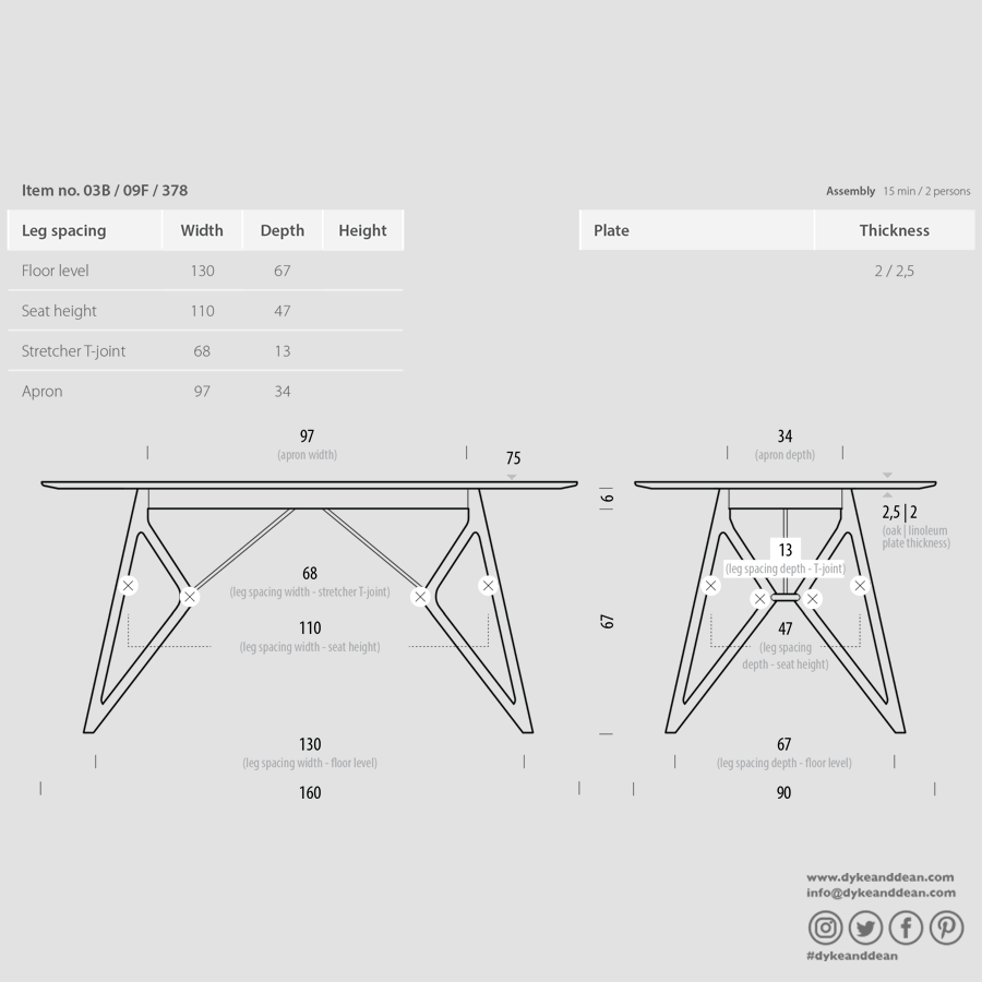 GAZZDA TINK DINING TABLE WHITE OAK 160 x 90 - DYKE & DEAN