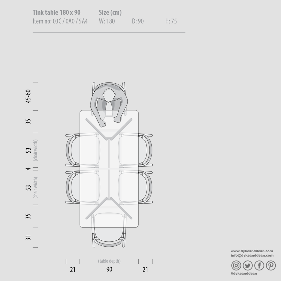 GAZZDA TINK DINING TABLE WHITE OAK 180 x 90 - DYKE & DEAN