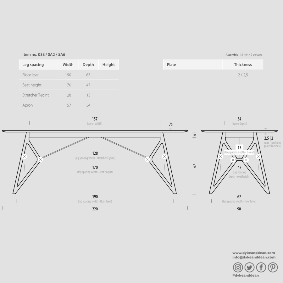 GAZZDA TINK DINING TABLE WHITE OAK 220 x 90 - DYKE & DEAN
