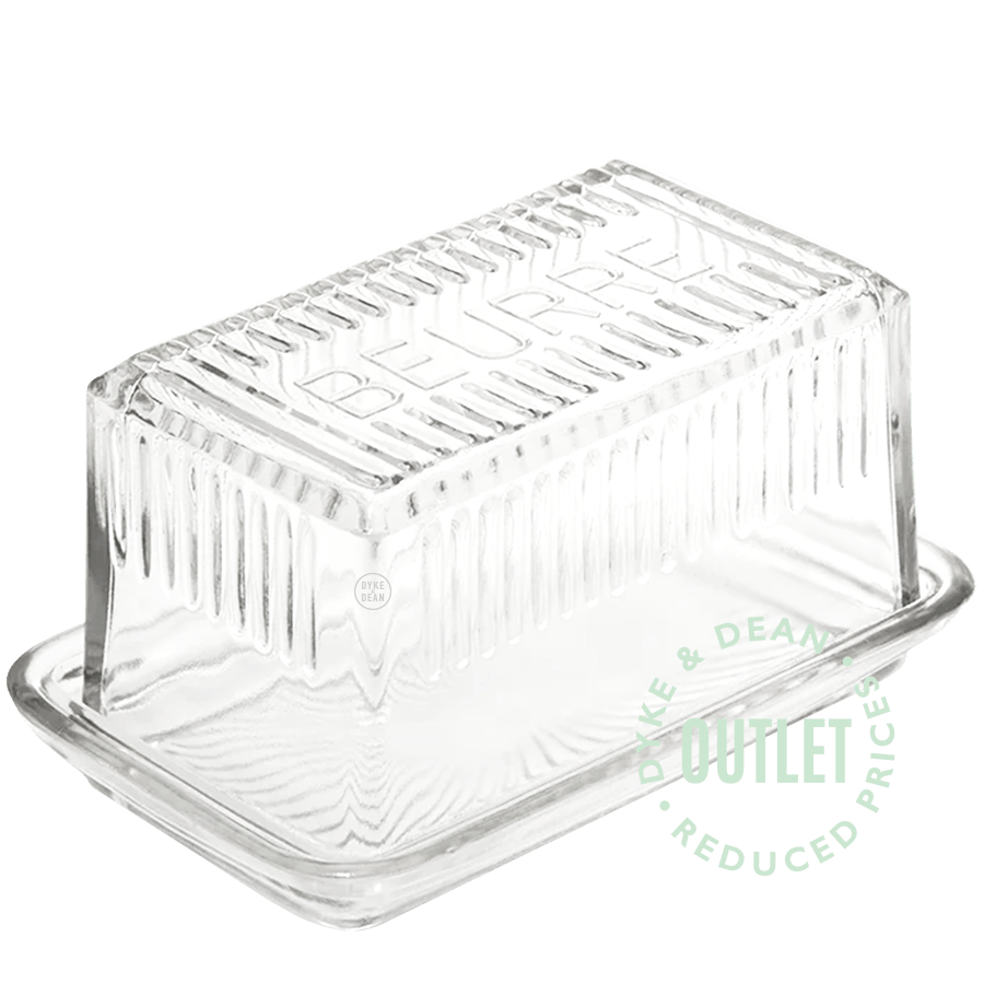 GLASS COVERED BUTTER DISH BEURRE OUTLET - DYKE & DEAN