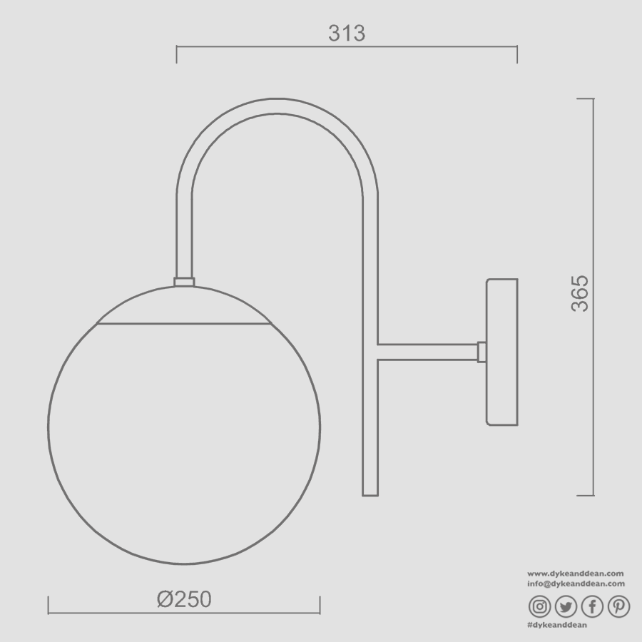 IP40 WATERPROOF OUTDOOR ARC WALL LIGHT LARGE GLOBE - DYKE & DEAN
