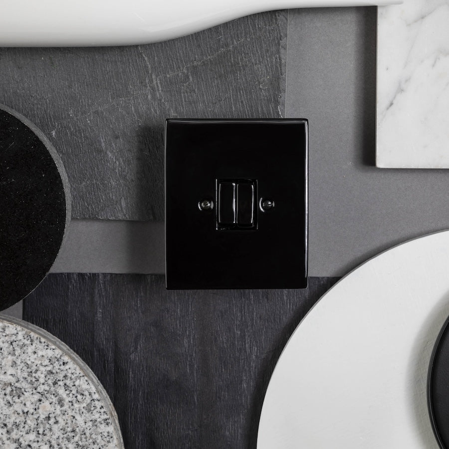 KATY PATY PORCELAIN PLATE WALL LIGHT SWITCH DOUBLE BLACK - DYKE & DEAN