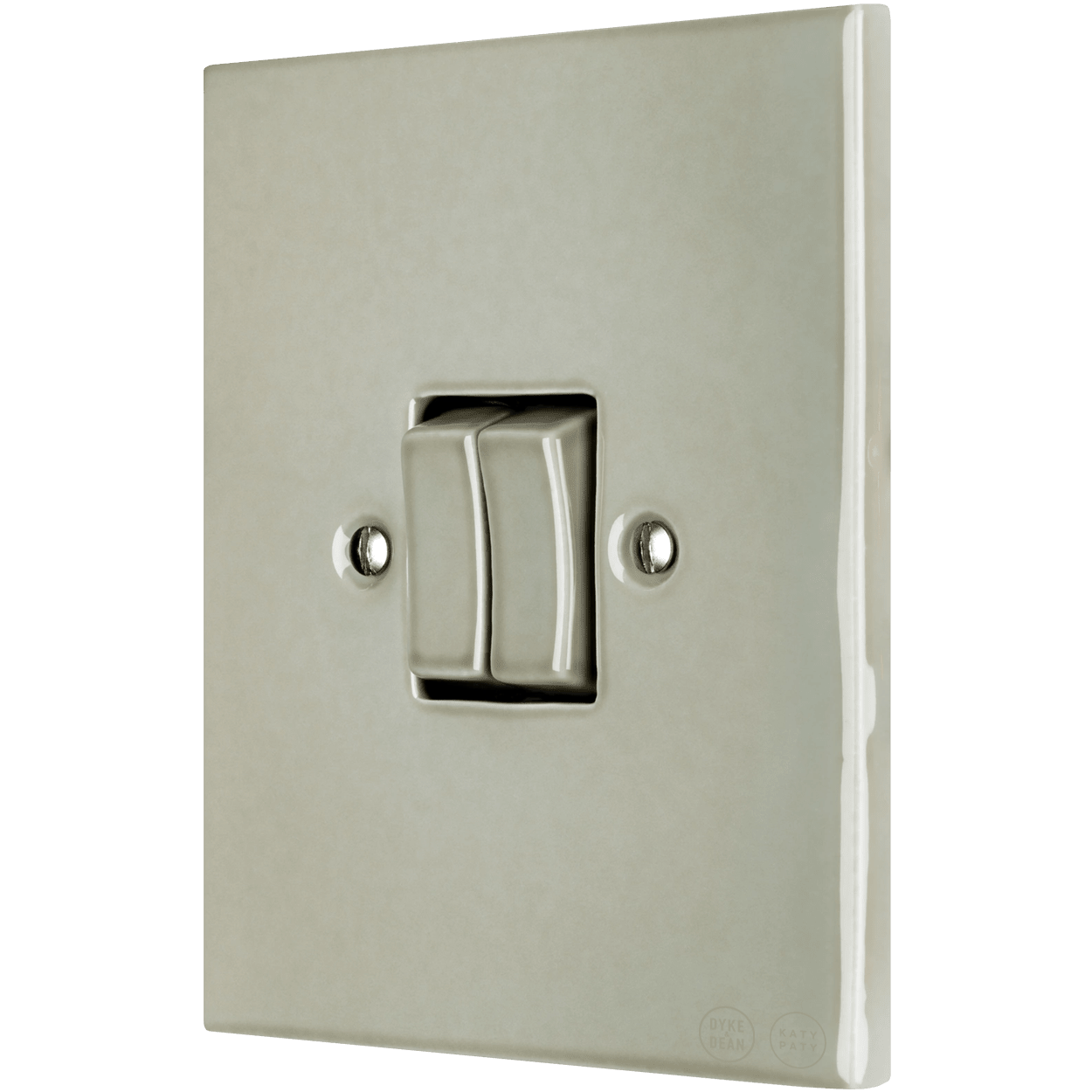 KATY PATY PORCELAIN PLATE WALL LIGHT SWITCH DOUBLE GREY GREEN - DYKE & DEAN