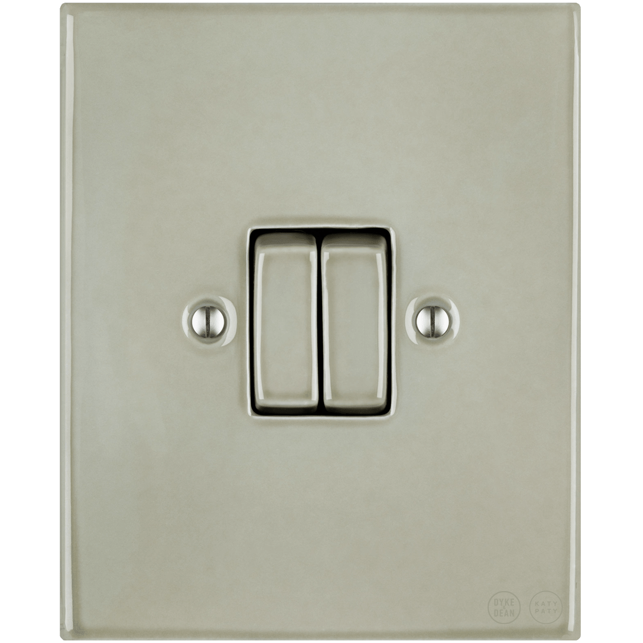 KATY PATY PORCELAIN PLATE WALL LIGHT SWITCH DOUBLE GREY GREEN - DYKE & DEAN