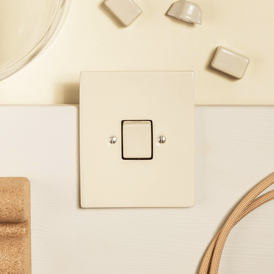 KATY PATY PORCELAIN PLATE WALL LIGHT SWITCH DOUBLE GREY GREEN - DYKE & DEAN