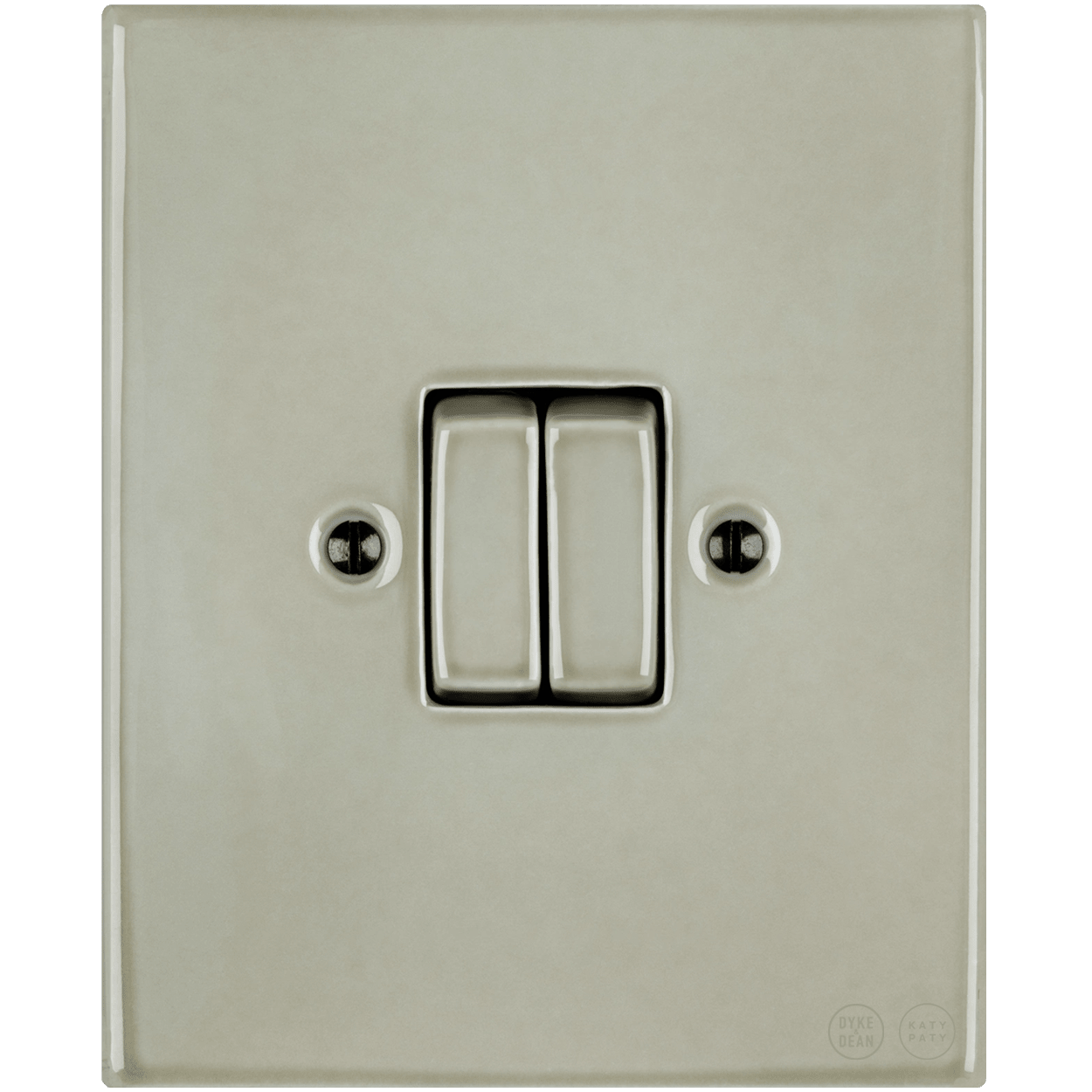 KATY PATY PORCELAIN PLATE WALL LIGHT SWITCH DOUBLE GREY GREEN - DYKE & DEAN
