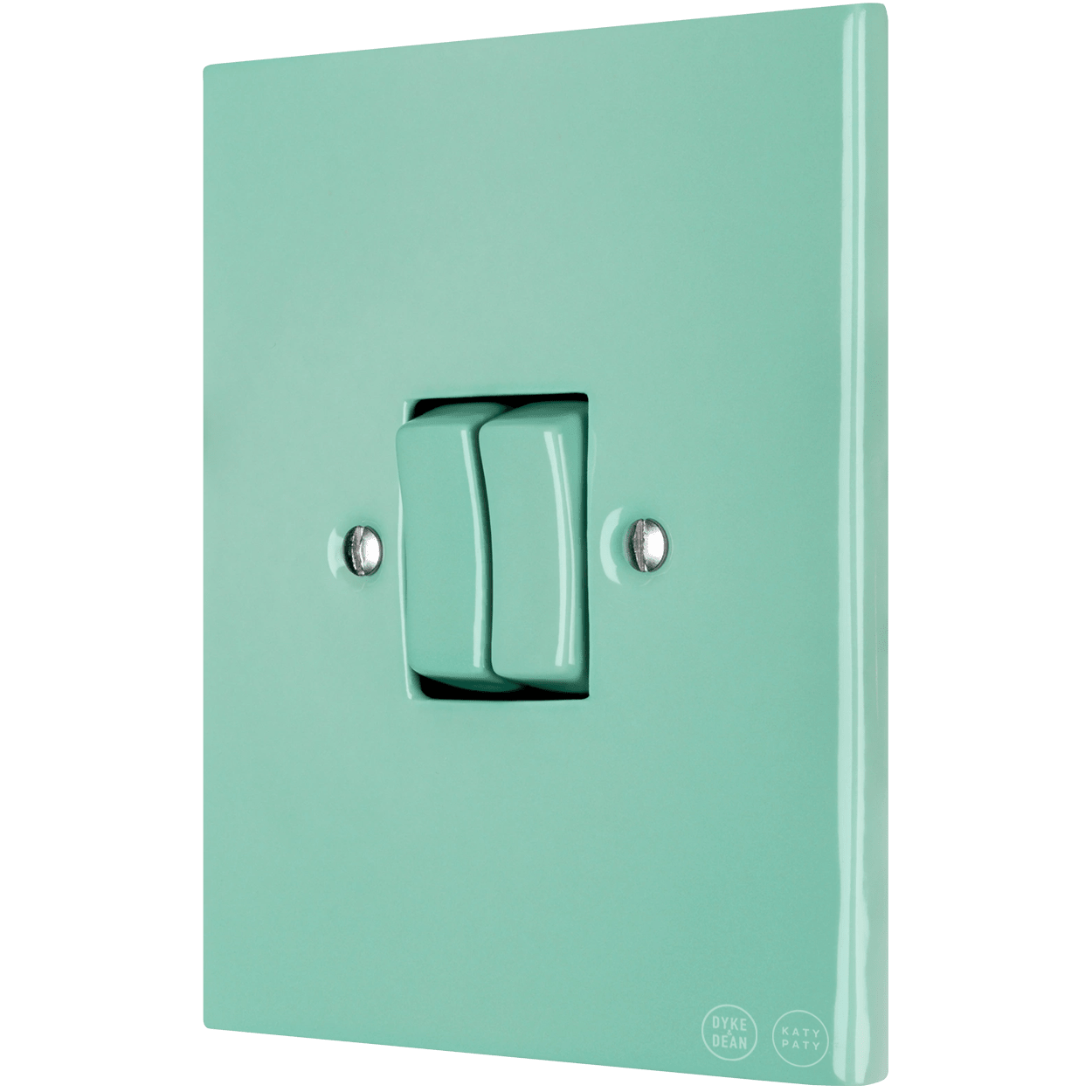 KATY PATY PORCELAIN PLATE WALL LIGHT SWITCH DOUBLE MINT GREEN - DYKE & DEAN