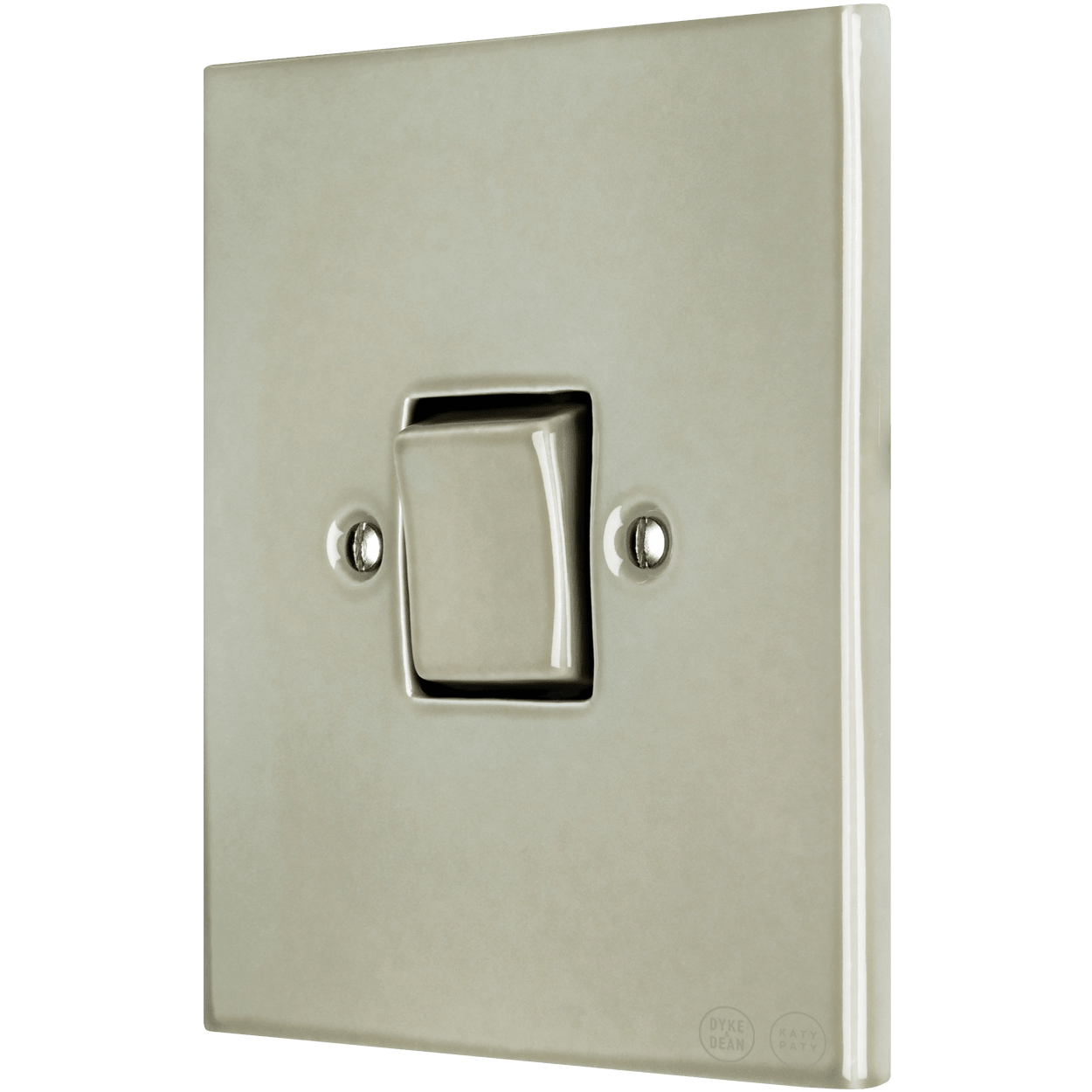 KATY PATY PORCELAIN PLATE WALL LIGHT SWITCH FAT BUTTON GREY GREEN - DYKE & DEAN