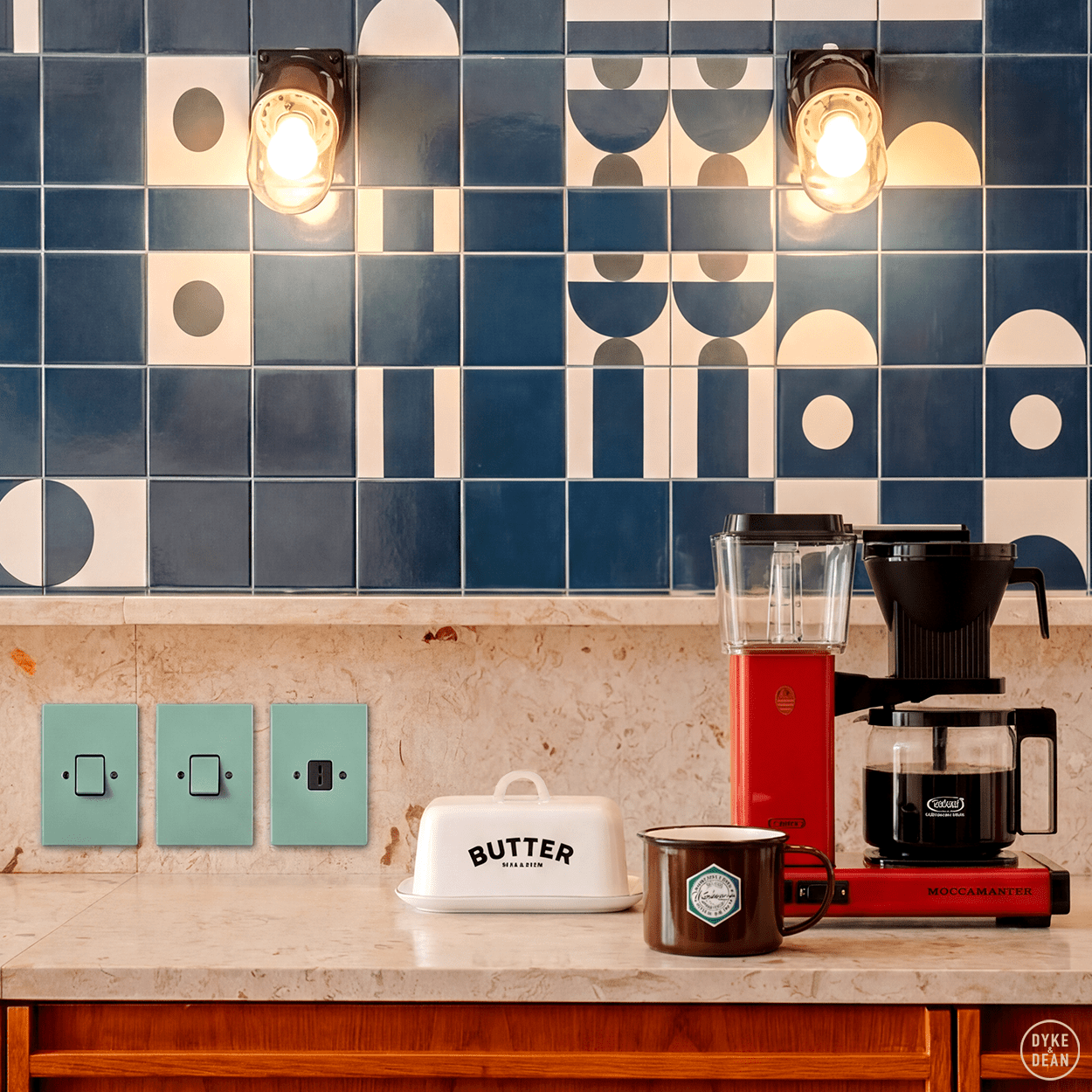 KATY PATY PORCELAIN PLATE WALL LIGHT SWITCH MINT GREEN ROTARY - DYKE & DEAN