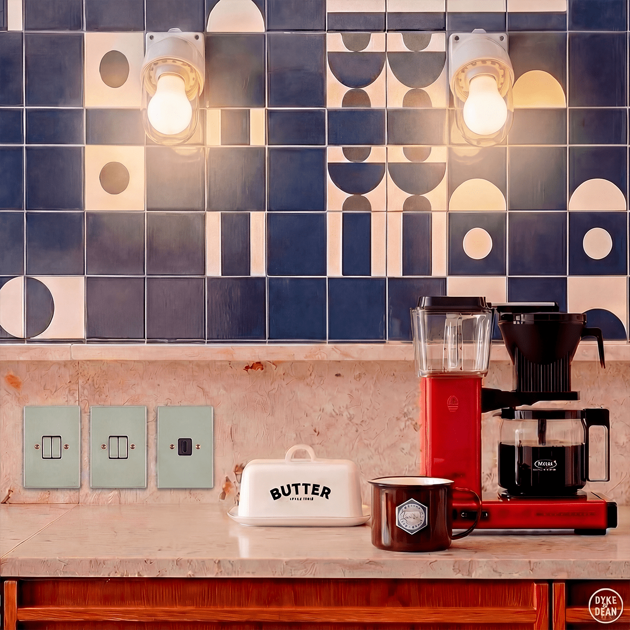 KATY PATY PORCELAIN PLATE WALL SCHUKO SOCKET GREY GREEN - DYKE & DEAN